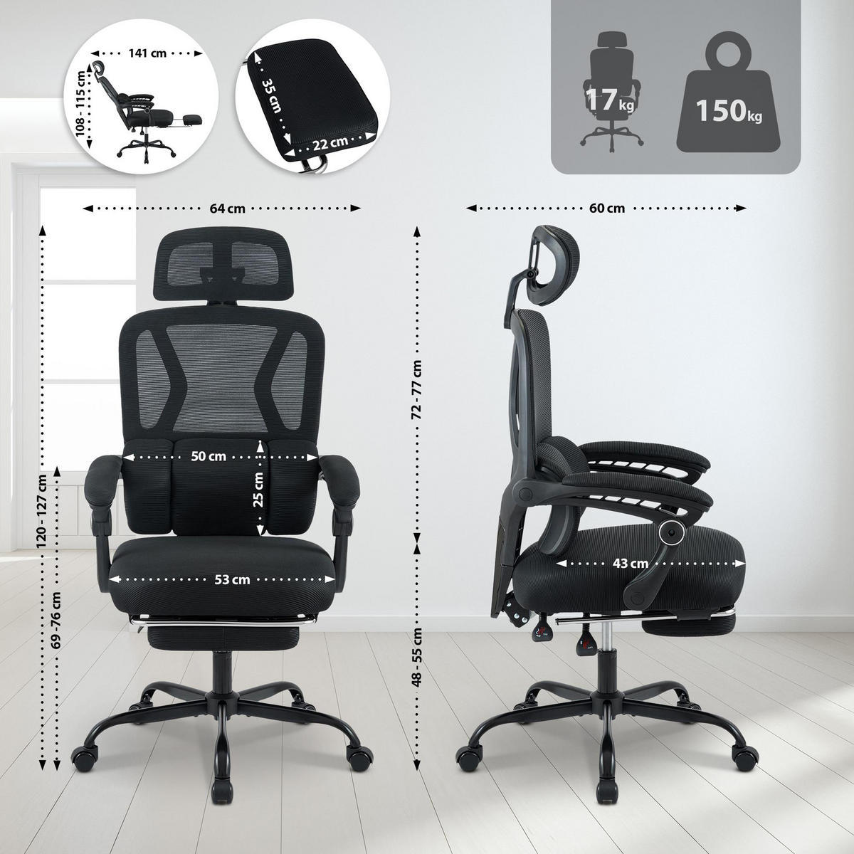 BÜROSTUHL Kador schwarz - Schwarz, Textil/Metall (64/127/60cm) - TPFLiving