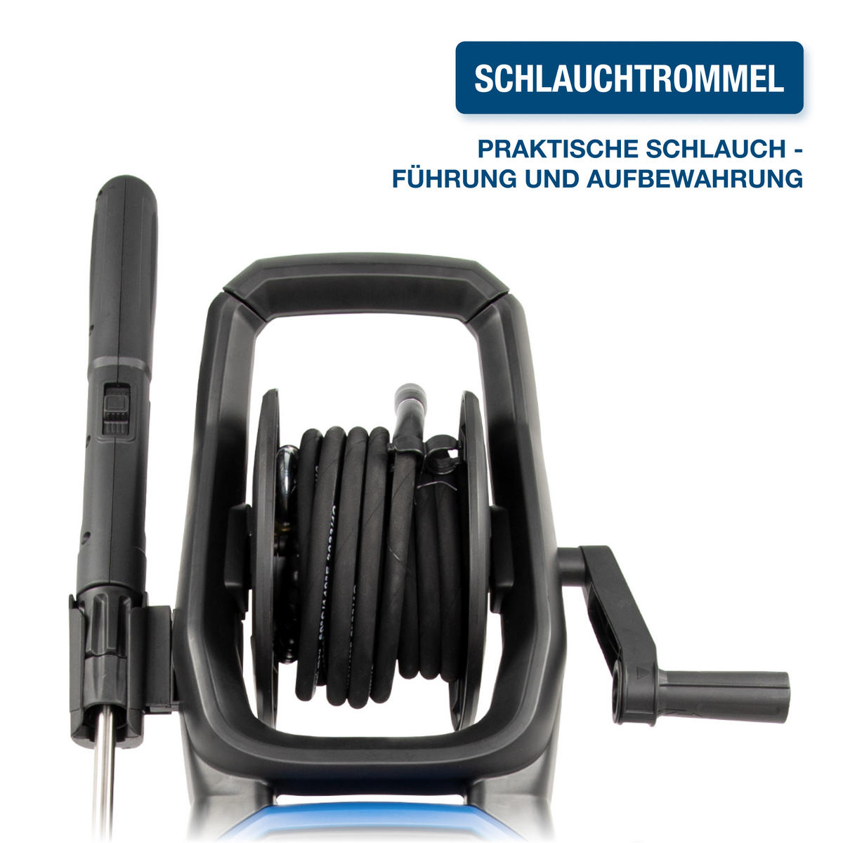 ELEKTRO-HOCHDRUCKREINIGER HPW1800CE (1800W, 140bar, 420 l/h, Schlauchtrommel, Blau) - Blau, Kunststoff (28/76/28cm) - HYUNDAI