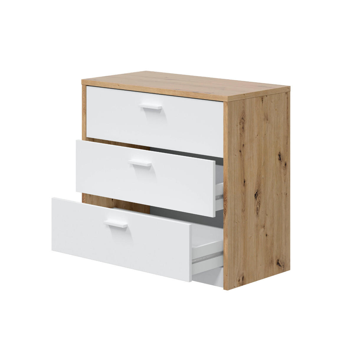 KOMMODE 3 schubladen mit ausziehbarem schreibtisch - kommo 81/40/75 cm - Eschefarben, Holzwerkstoff (81/75/40cm) - Calicosy
