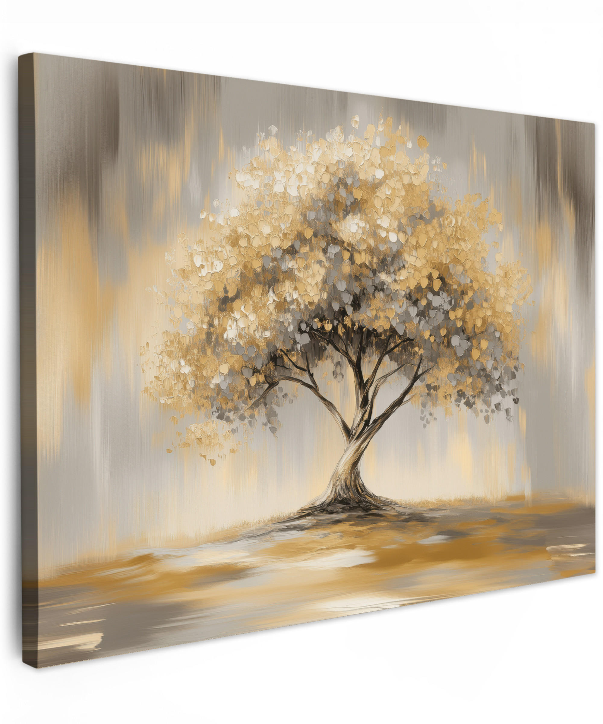 LEINWANDBILD Gemälde - Baum - Abstrakt - Blätter Wandbilder 80x60 cm - Beige, Textil (80/60cm) - MuchoWow