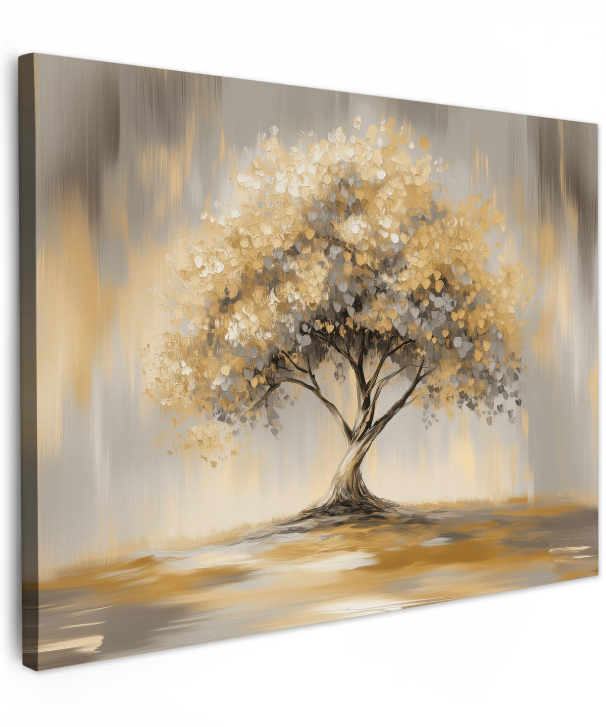 LEINWANDBILD Gemälde - Baum - Abstrakt - Blätter Wandbilder 80x60 cm - Beige, Textil (80/60cm) - MuchoWow