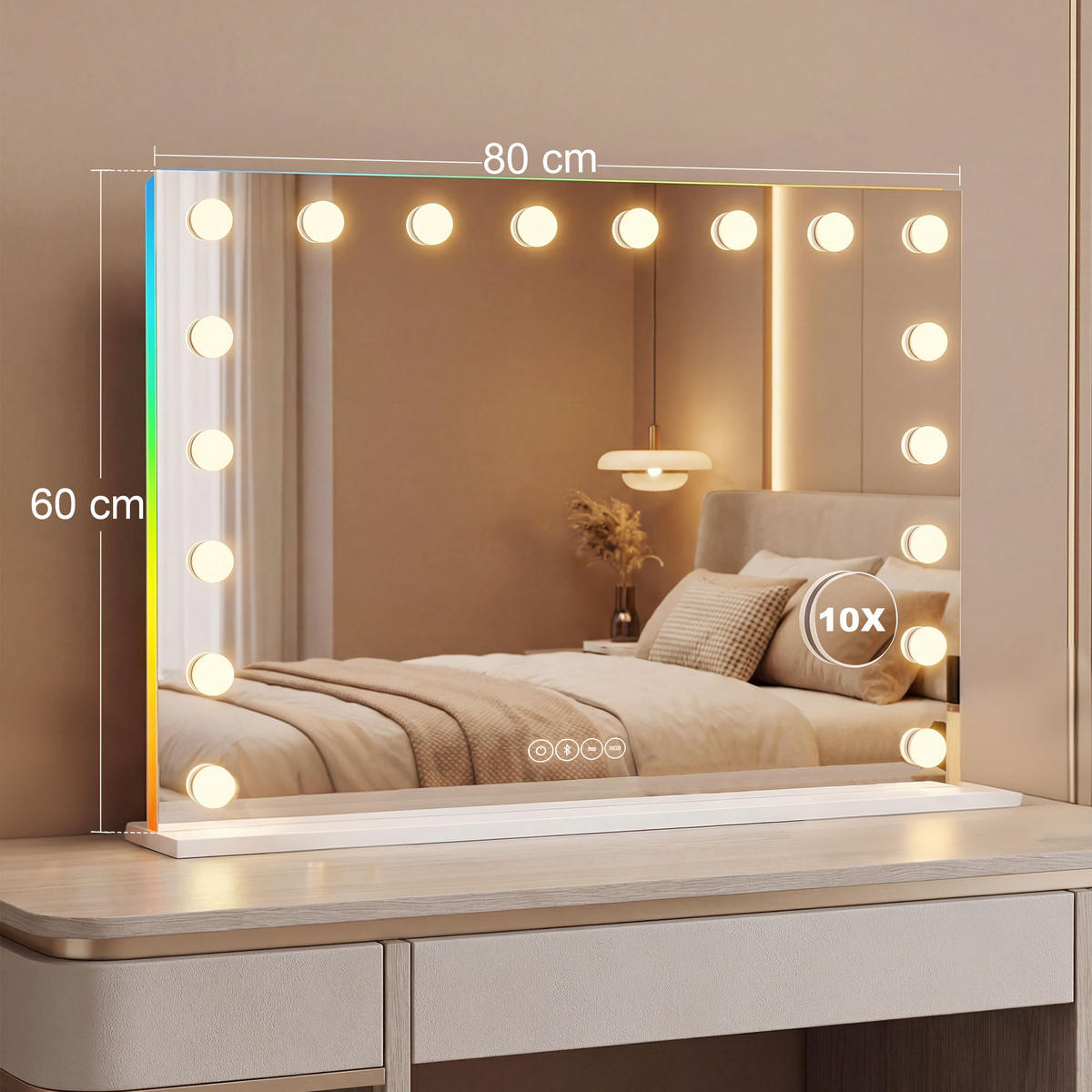 KOSMETIKSPIEGEL LED Weiß 80.0/14.0/60.0 cm - Weiß, Glas (80/60/14cm)