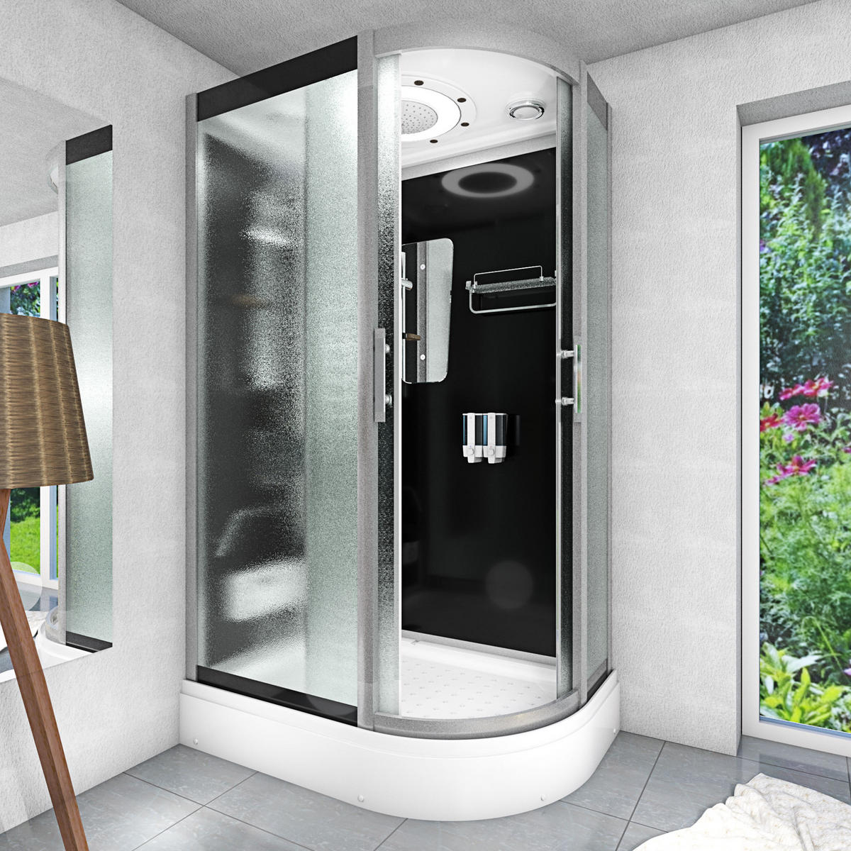 DUSCHE Duschkabine D60-73M0R Schwarz 80x120 - Schwarz, Glas/Kunststoff (80/120/215cm) - AcquaVapore by Sandra Jentho