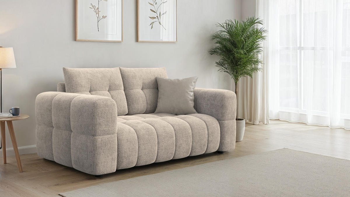 SOFA CLOUDI 2-Sitzer, beige - Beige/Schwarz, Holz/Textil (181/89/104cm) - Courtois Laville