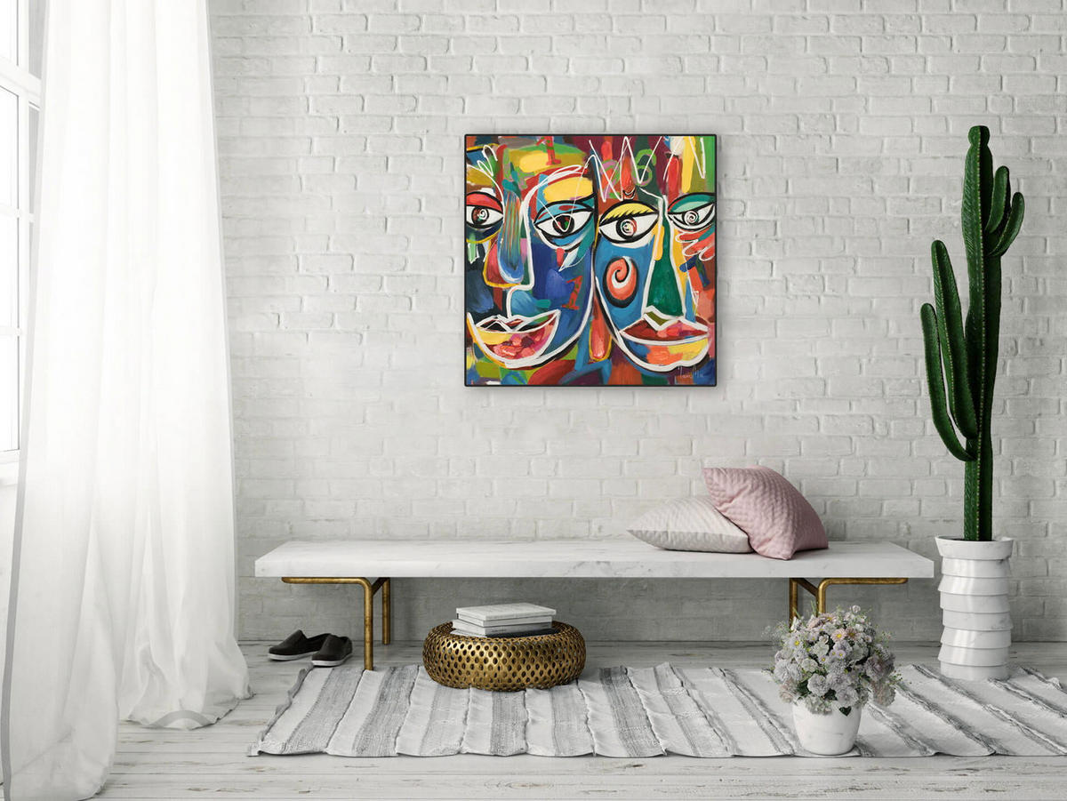 ACRYLBILD HANDGEMALT 60/60 cm - Multicolor/Weiß, Holz/Textil (1.1/60cm) - KUNSTLOFT