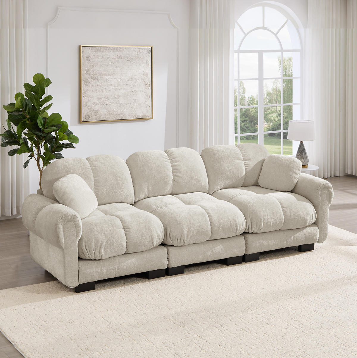 SOFA modular mit Steppnaht Chenille Light Khaki - Cappuccino, Textil (260/90/86cm) - IVMEU
