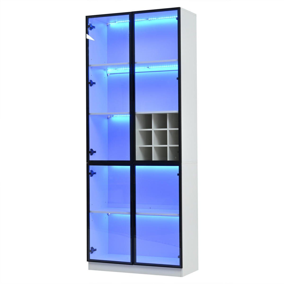 VITRINE LED Glasvitrine Glastüren Hochschrank Weinregal 200cm - Weiß, Holzwerkstoff (80/200/35cm) - FLIEKS