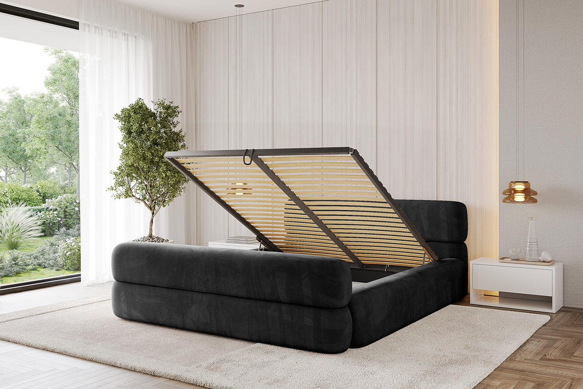 POLSTERBETT mit Bettkasten, Fußteil und Lattenrost, Boxbett ohne Matratze - ENORA-Z-V1 120x200 Schwarz - Schwarz, Holzwerkstoff/Textil (120/200cm) - ALTDECOR