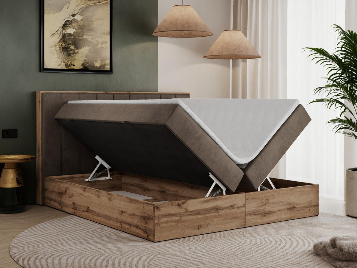 BOXBETT BELLISSIMO 160/200 Braun Velvet - H3 - Braun, Holz/Textil (160/200cm) - MKS