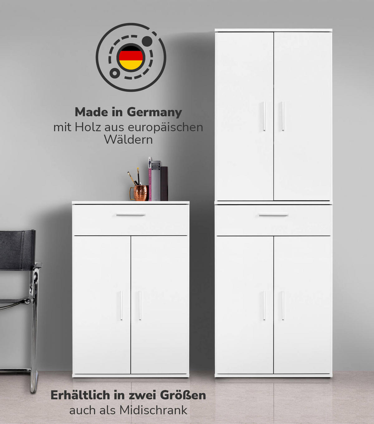 MEHRZWECKSCHRANK Der Praktische - Weiß, Holzwerkstoff (60/91/34cm) - Mokebo