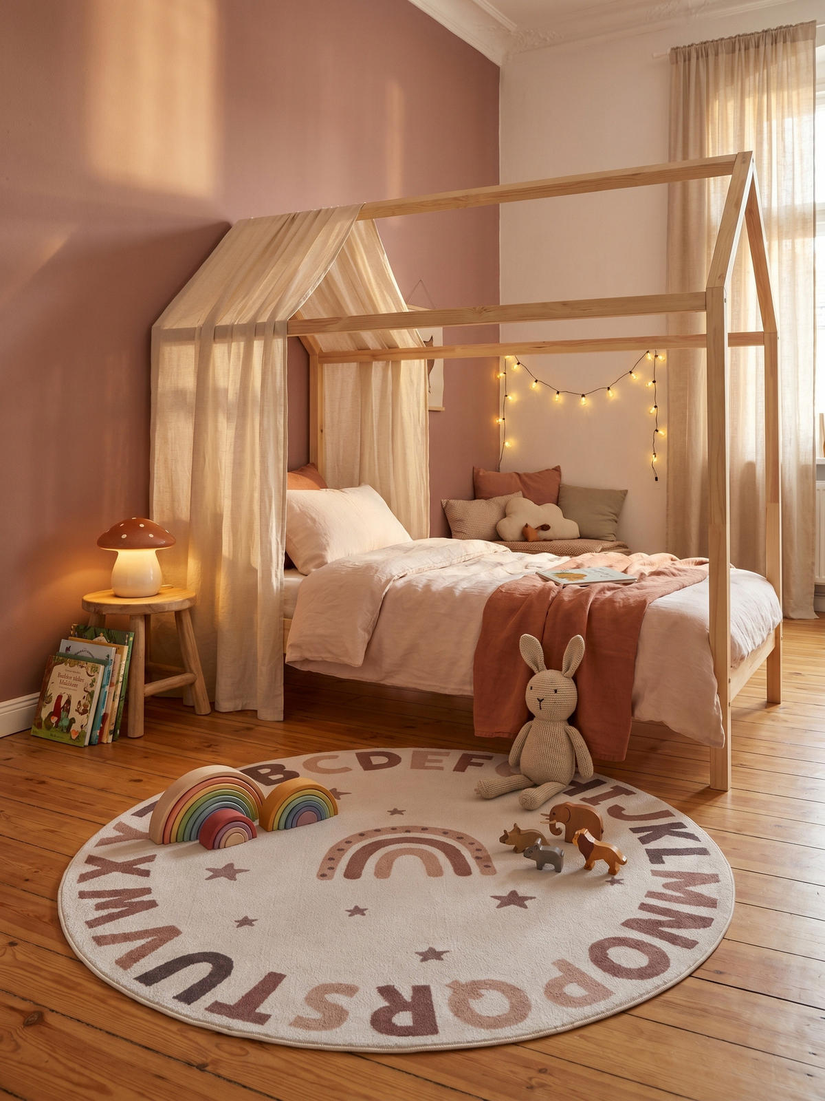 SPIELTEPPICH Waschbar TINO in Creme, mit Alphabet-Motiv, Ø 120 cm - Beige, Textil (120/120cm) - KADIMA DESIGN