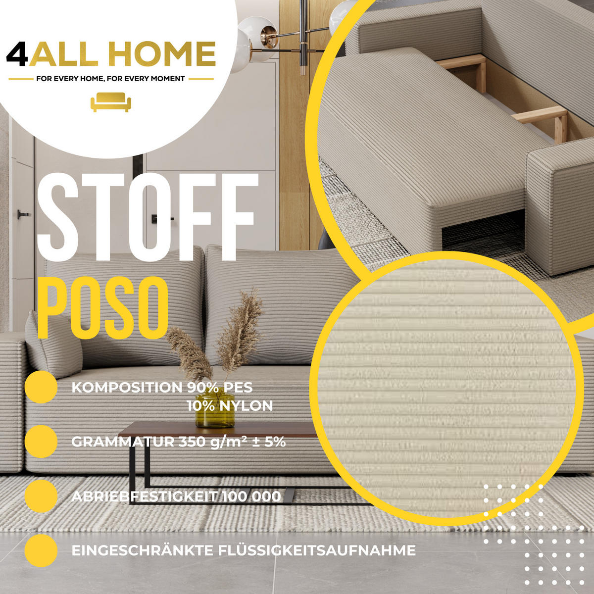 SOFA Vens mit Bettkasten und Schlaffunktion, Cordstoff - Beige, Holzwerkstoff (242/85/95cm)