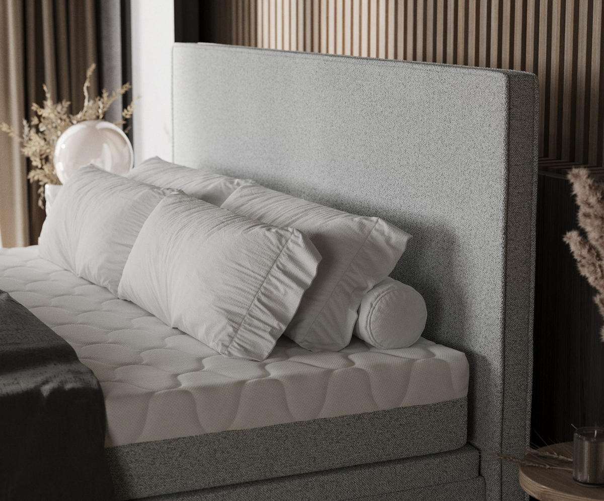 BOXBETT Zalla 180/200 cm Hellgrau im Riva Stoff - Hellgrau/Schwarz, Holz/Holzwerkstoff (180/200cm) - AltaBeds