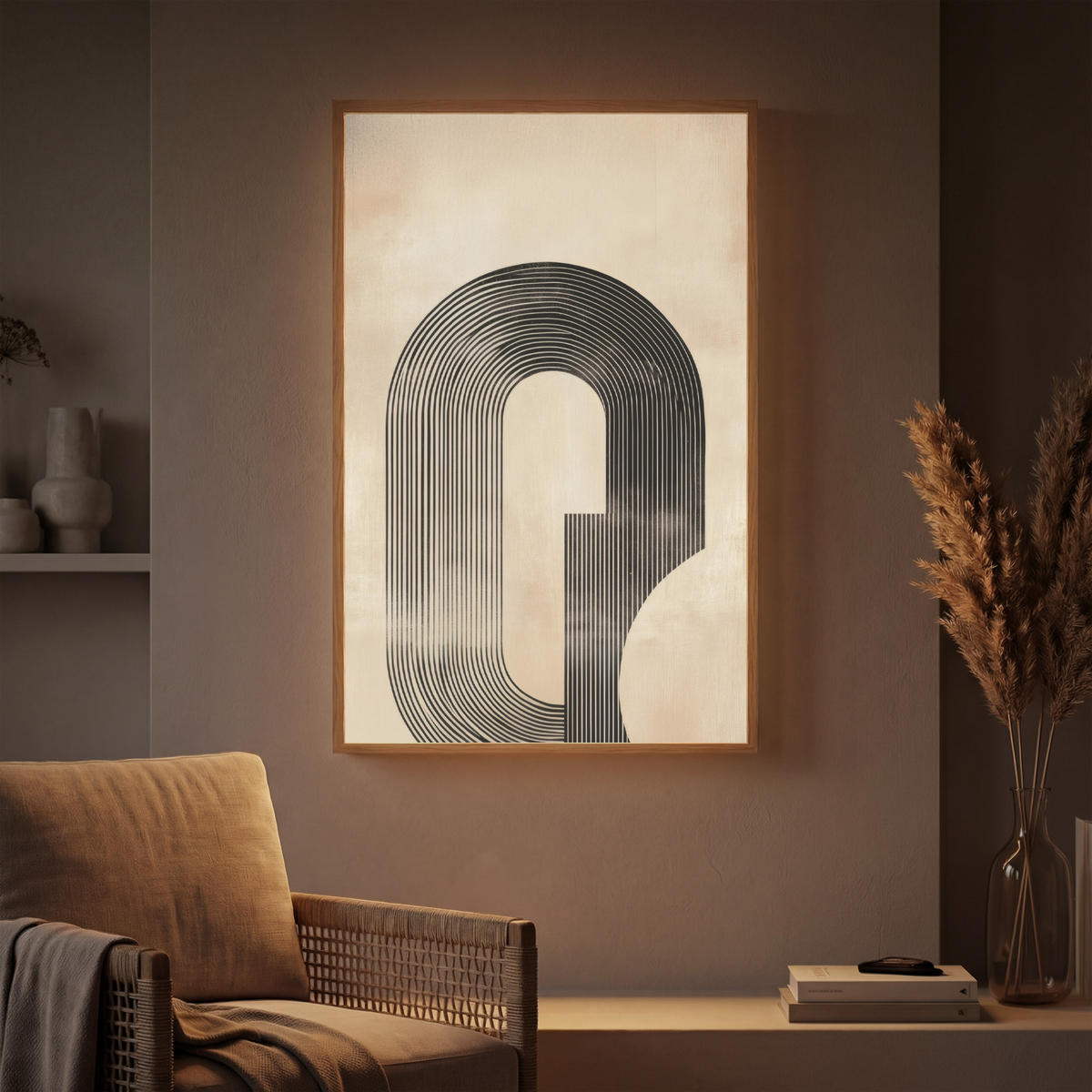 NÁSTĚNNÁ LAMPA S AKUMULÁTOREM Luk - Pruhy - Minimalistický - Černý 70x100 cm - béžová, kompozitní dřevo (70/100/8cm) - OnlyWow