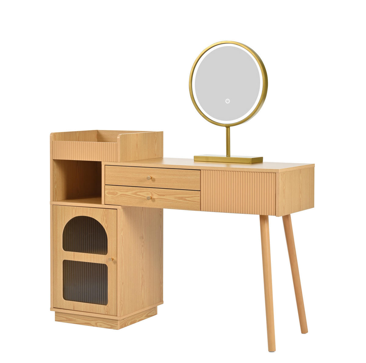 SCHMINKTISCH 120/40/90 cm mit LED-Spiegel, 3-farbiger Beleuchtung und Seitenschrank, Natur - Naturfarben, Holzwerkstoff (90/40/120cm) - Redom