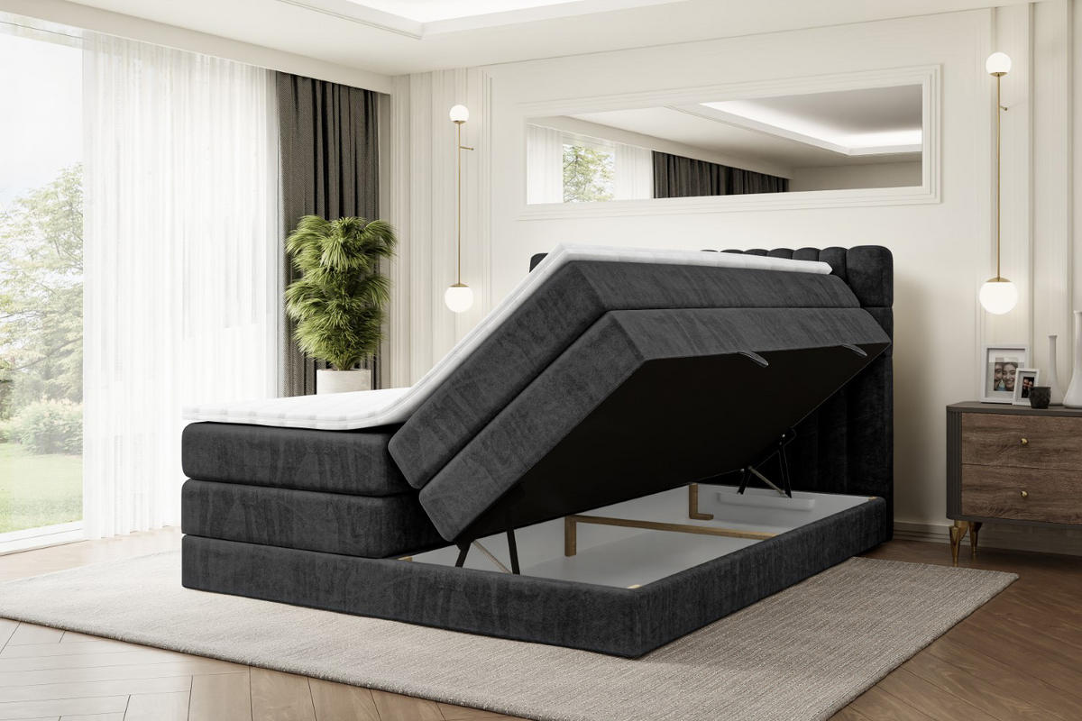 BOXSPRINGBETT SERENE KING - 180 x 200 - H3/H4 - Schwarz - Schwarz, Holzwerkstoff (180/200cm) - ALTDECOR