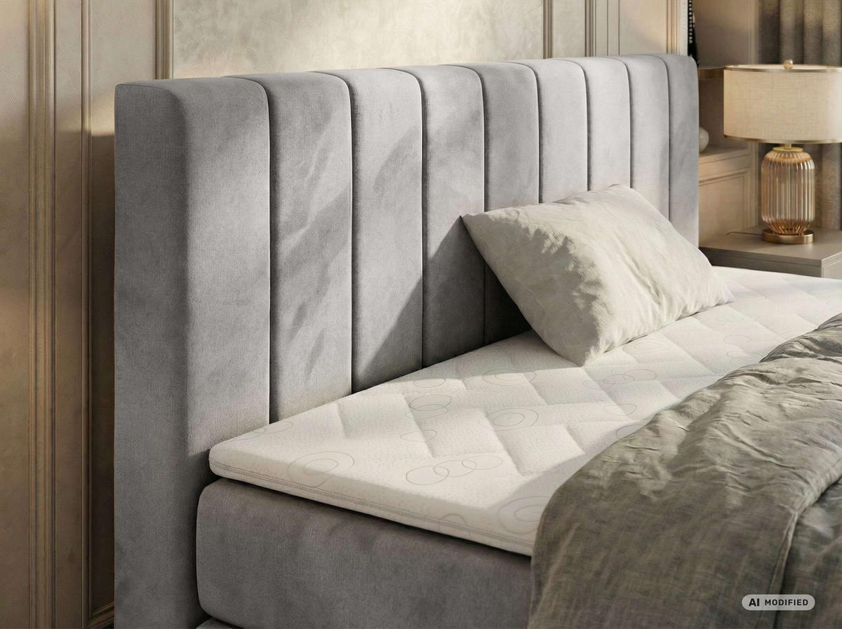 BOXSPRINGBETT ALVER KING DUO 200/200 - Hellgrau Velvet - Topper T25 - H4 - Hellgrau/Schwarz, Kunststoff/Textil (200/200cm) - MKS