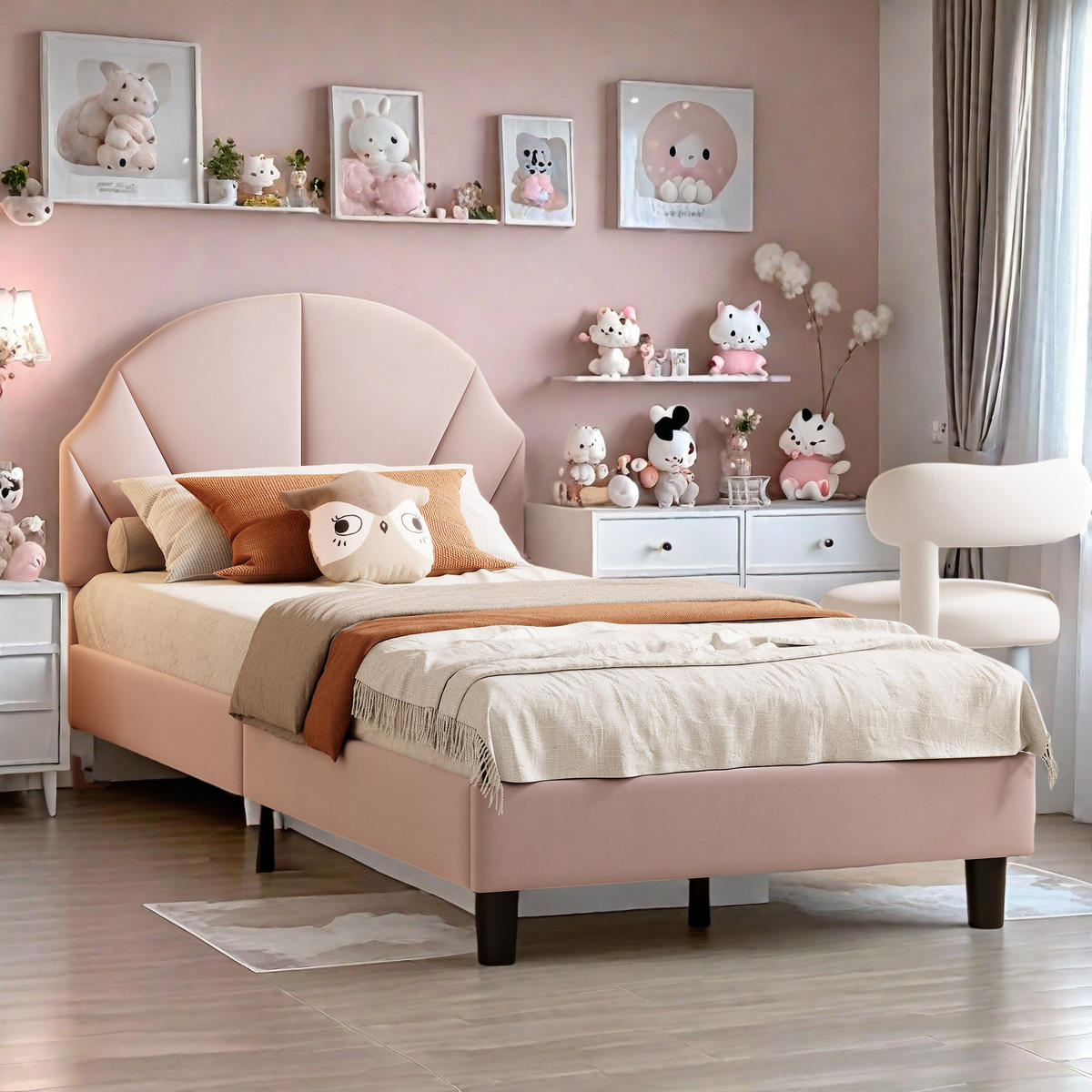 POLSTERBETT 90x200cm Rosa Mit Verstellbarem Kopfteil, Jugendbett - Rosa, Holz (90/200cm)