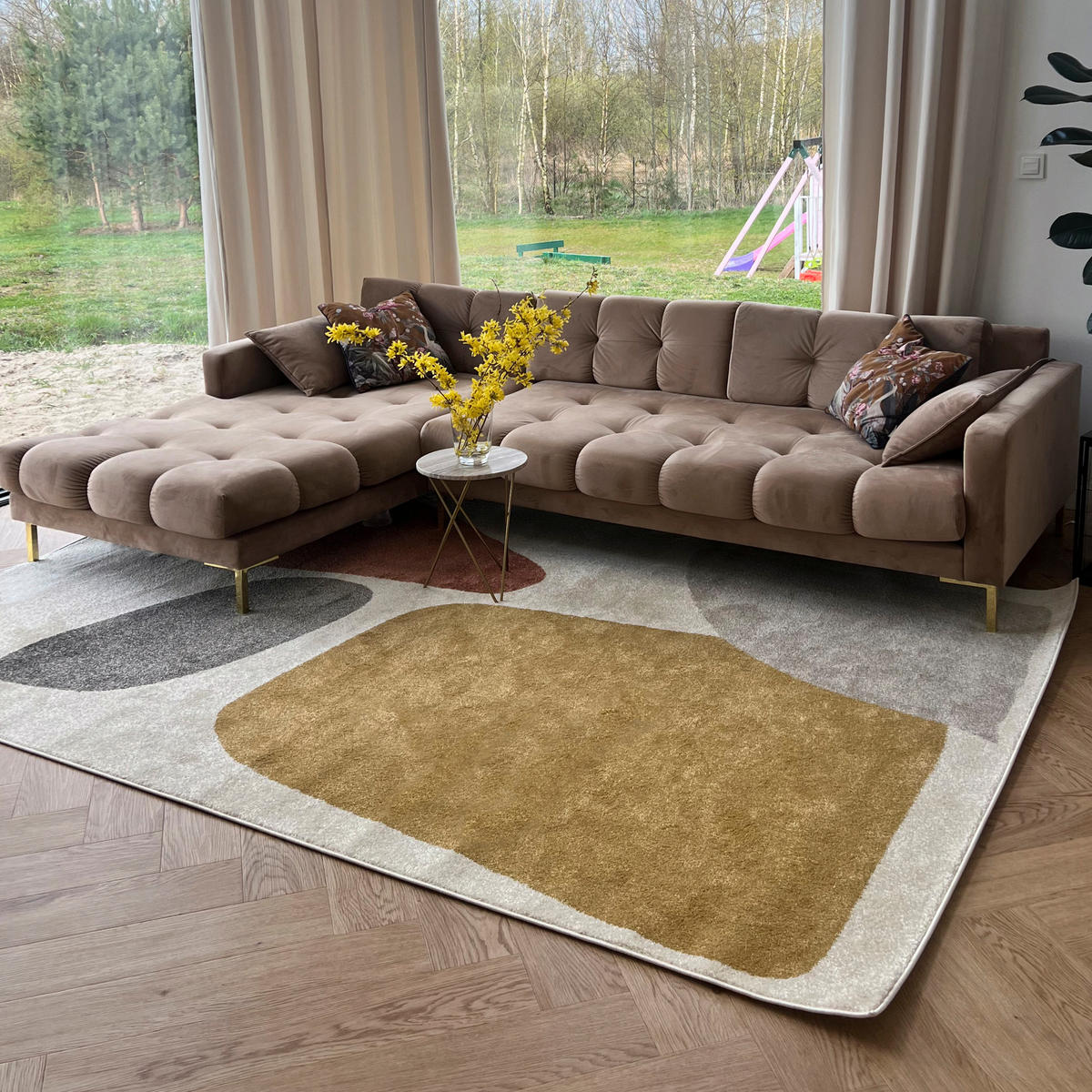 TEPPICH Beige Geometrisch In-Outdoor Pflanzlich Kurzflor Rechteckig 80 x 150 cm - Currygelb/Beige, Textil (80/150cm) - Mazovia
