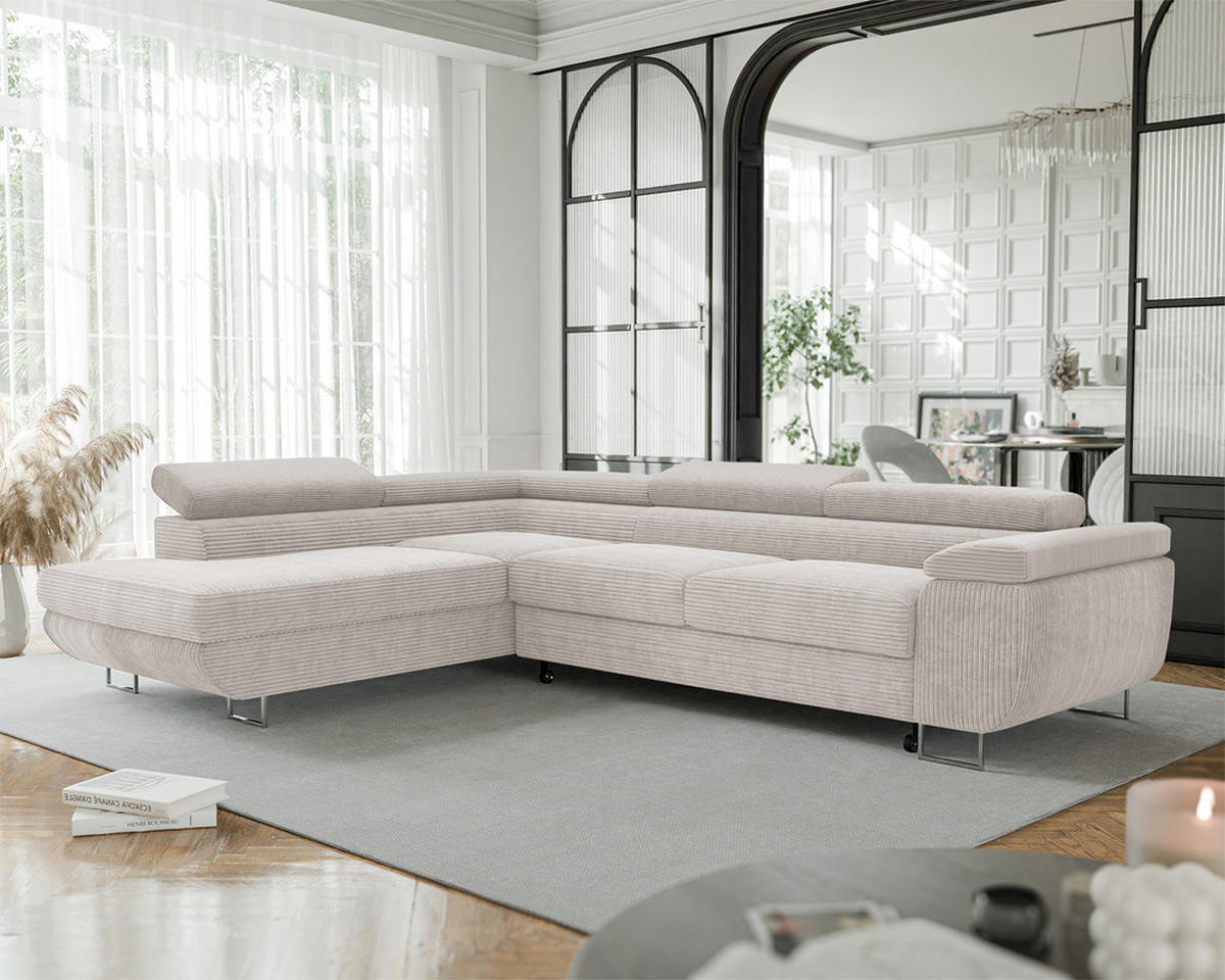 ECKSOFA ANTON mit Schlaffunktion und Bettkasten Creme - Creme, Holzwerkstoff/Kunststoff (274/203cm) - Idohome