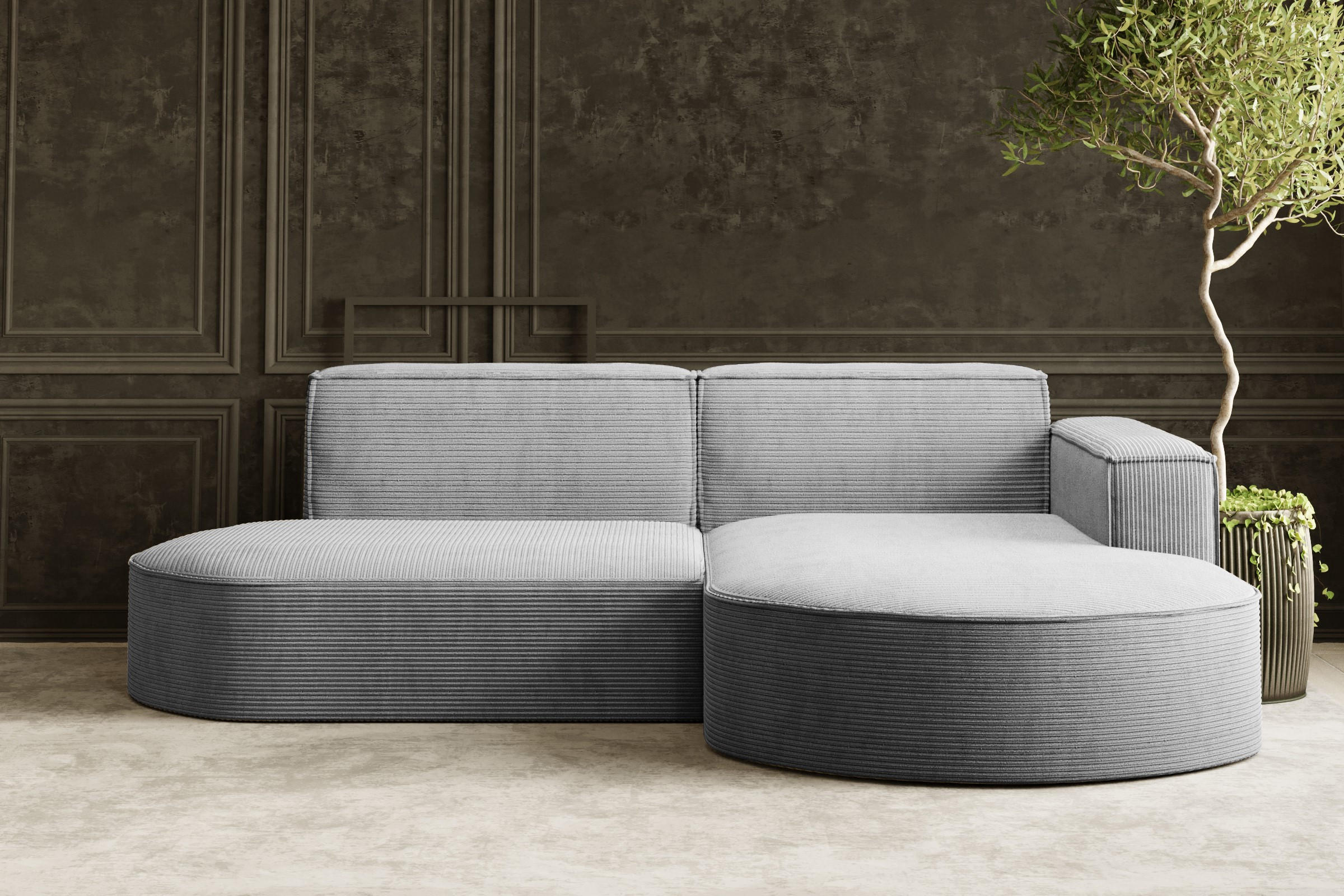 ECKSOFA Designer MODENA STUDIO stoff Dicker cord Poso Silber Rechts - Silberfarben, Holzwerkstoff/Textil (236/165cm) - Kaiser Möbel