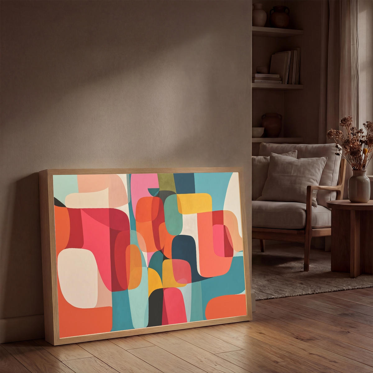 NÁSTĚNNÁ LAMPA S AKUMULÁTOREM Tvary - barevné - abstraktní - letadla 100x70 cm - různobarevná, kompozitní dřevo (100/70/8cm) - OnlyWow
