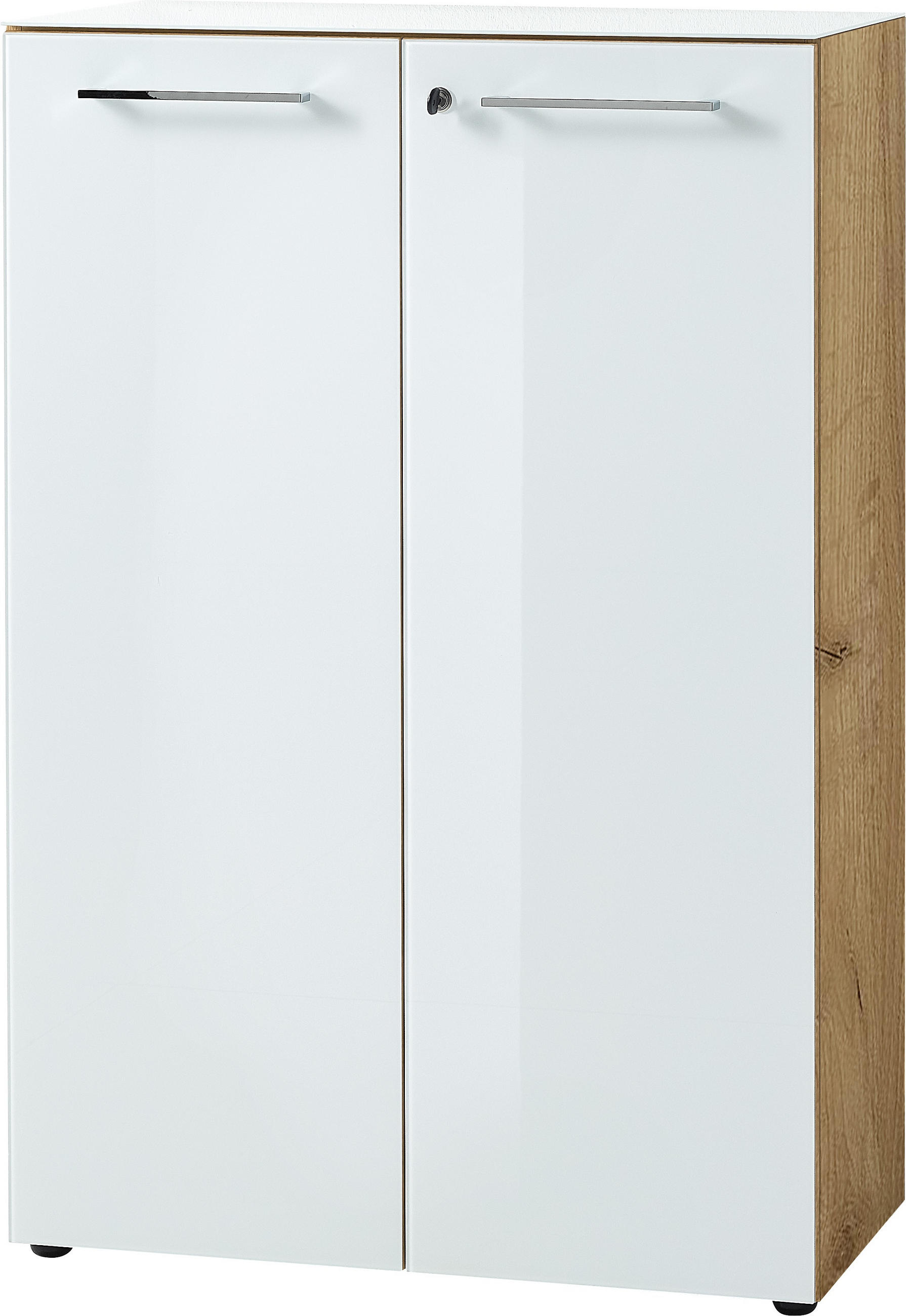 AKTENSCHRANK "Muenchen" Glasfront Soft-Close Abschließbar, Chalet-Eiche-Nb./Weiß 80x37x120cm - Weiß, Holzwerkstoff/Metall (80/120/37cm) - KADIMA DESIGN