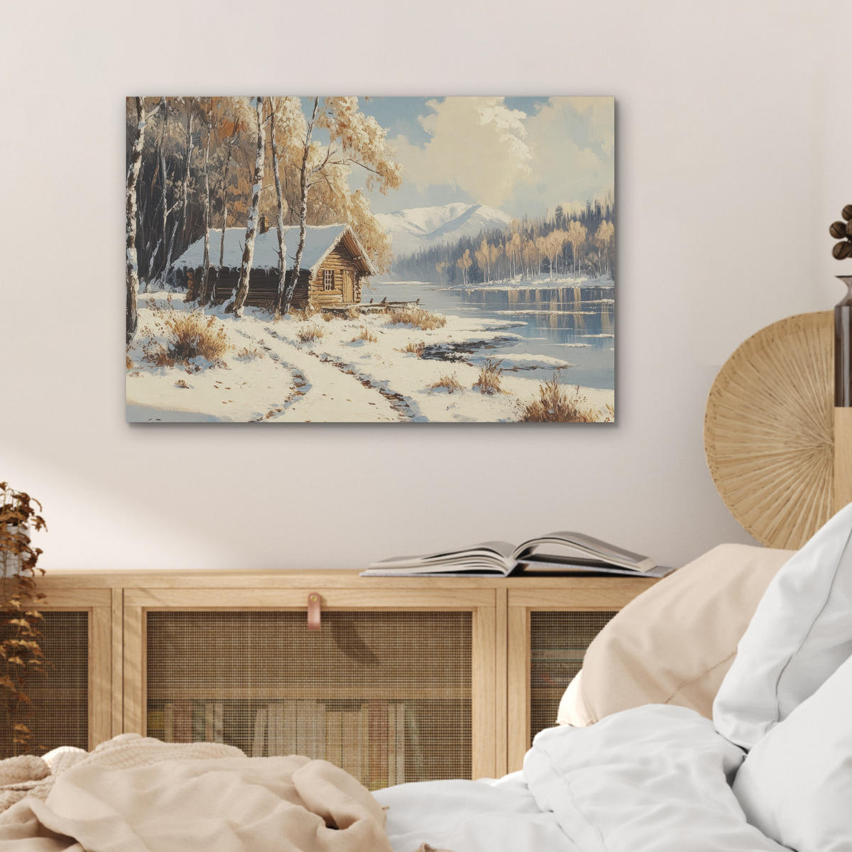 AKUSTIKBILD Winter - Schnee - Zuhause - Natur Wanddeko 70x50 cm - Hellbraun, Kunststoff (70/50/0.9cm) - MuchoWow