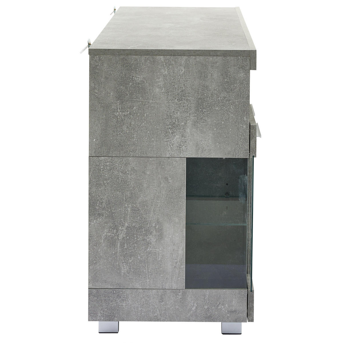 SIDEBOARD, 140/40/70 cm, MDF a tvrzené sklo, cementově šedé, s LED osvětlením - šedá, kompozitní dřevo (140/70/40cm) - BEAOK