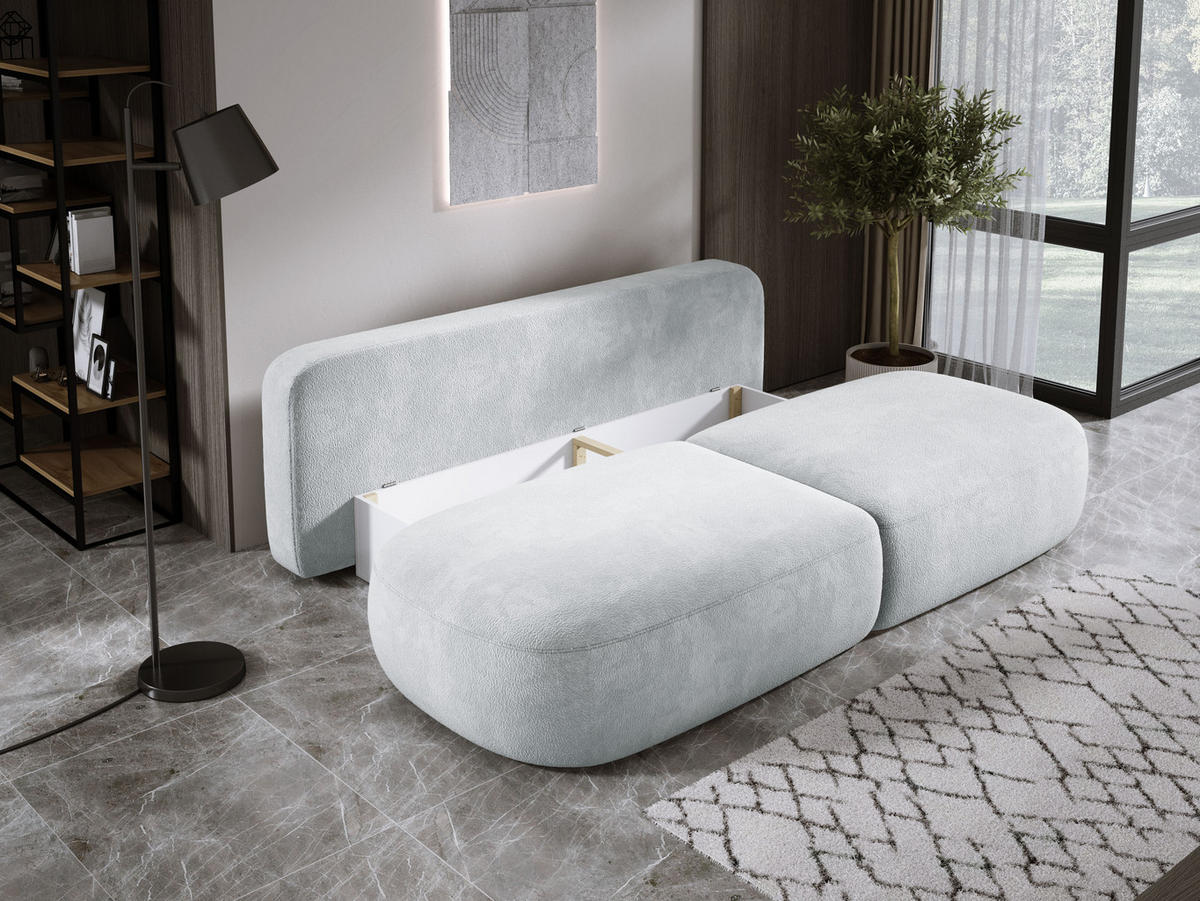 SCHLAFSOFA Moderne BABU mit Schlaffunktion – 3-Sitzer Sofa mit Bettkasten, DL-Automat, 2 Rückenkissen, 2 Zierkissen, 240x90x90 cm, Silber - Silberfarben, Holz/Textil (240/90/90cm) - DomoHome
