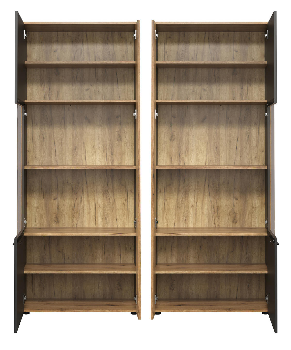 WOHNWAND grau, Evoke Eiche 4-teilig 340 cm, Schrankwand in modernem Design - Eichefarben/Anthrazit, Holzwerkstoff/Kunststoff (150/25/18cm) - Top.Furn