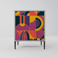 SIDEBOARD ELECTRIC PATTERNS, Grau, 57,5x42x72,5 cm, Schwarze Metallfüße - Multicolor/Schwarz, Holzwerkstoff/Metall (57.5/72.5/42cm) - SpaceRebels