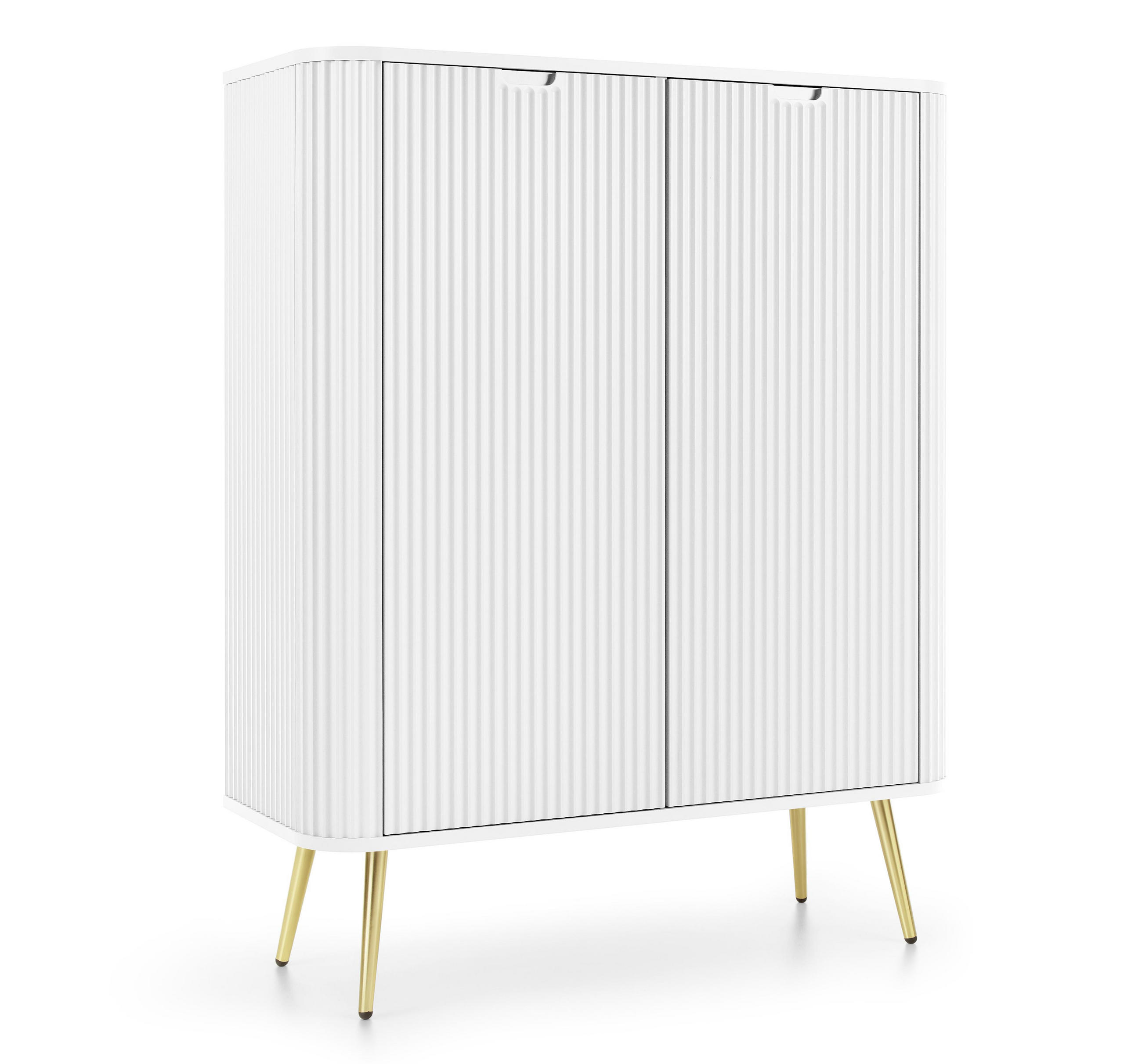 HIGHBOARD Salvia 2T Weiß, Gold 103/129/39 cm – mit geriffelten Fronten und hohen Beinen - Goldfarben/Weiß, Holzwerkstoff/Metall (103/129/39cm) - AX Living