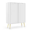 HIGHBOARD Salvia 2T Weiß, Gold 103/129/39 cm – mit geriffelten Fronten und hohen Beinen - Goldfarben/Weiß, Holzwerkstoff/Metall (103/129/39cm) - AX Living