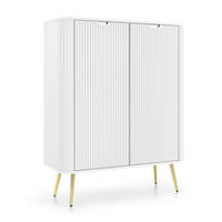 HIGHBOARD Salvia 2T Weiß, Gold 103/129/39 cm – mit geriffelten Fronten und hohen Beinen - Goldfarben/Weiß, Holzwerkstoff/Metall (103/129/39cm) - AX Living