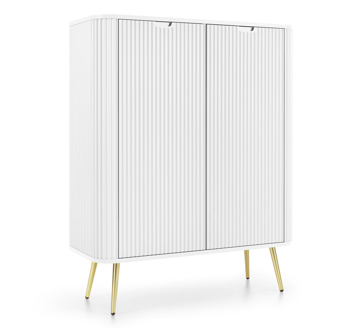 HIGHBOARD Salvia 2T Weiß, Gold 103/129/39 cm – mit geriffelten Fronten und hohen Beinen - Goldfarben/Weiß, Holzwerkstoff/Metall (103/129/39cm) - AX Living