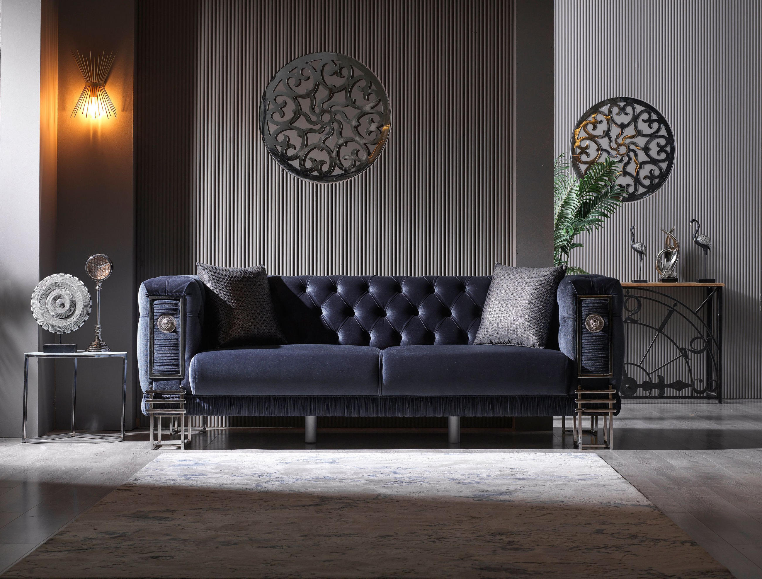 Thumbnail - Villa Möbel Sitzgarnitur, Anthrazit, Holz, 4-Sitzer, 170x82x95 cm, Wohnzimmer, Sofas & Couches, Sitzgarnituren