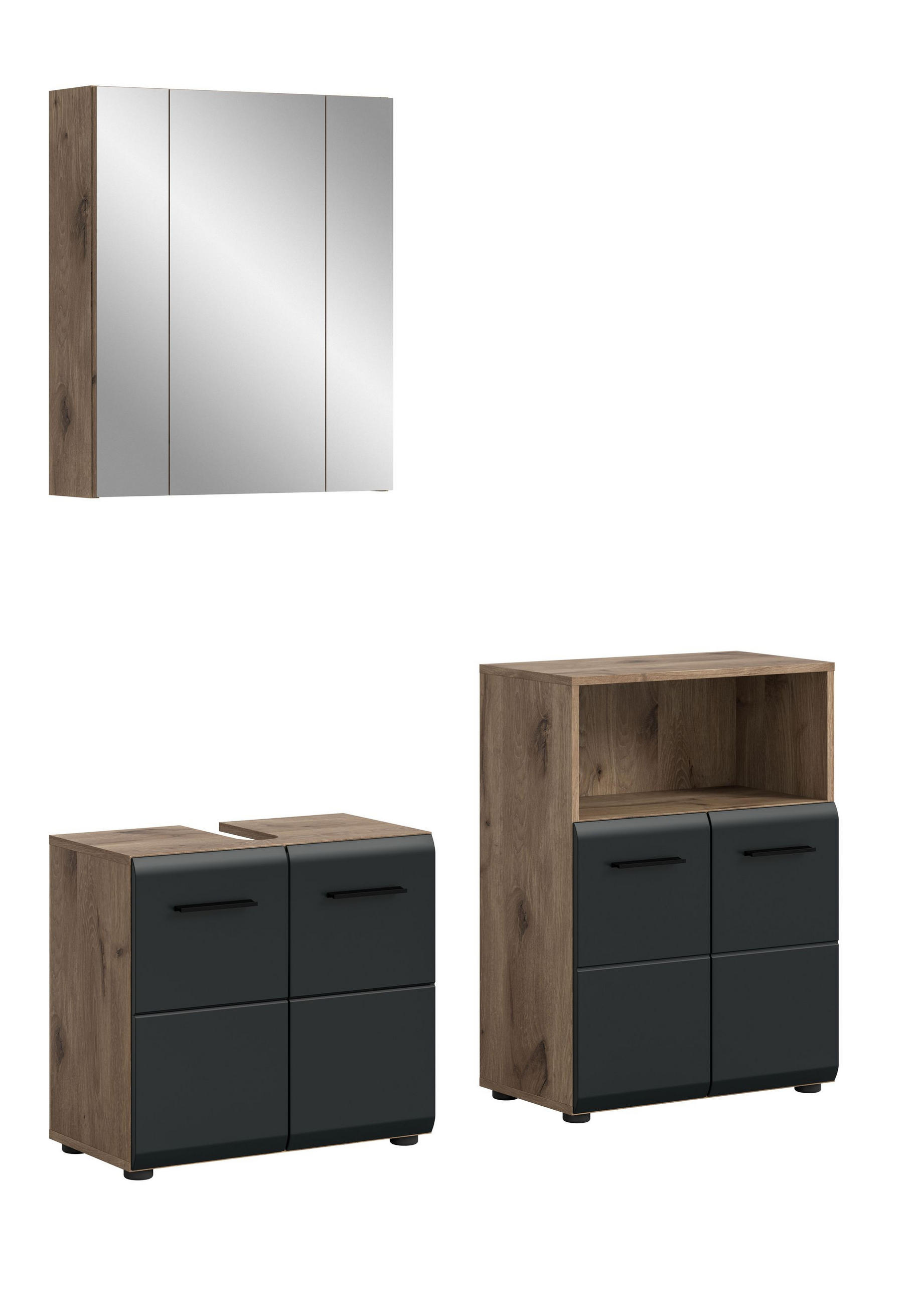 BADEZIMMER Alba 3-tlg. (B/H/T: ca. 135/185/30 cm) in Nox Oak /schwarz matt - Eichefarben, Holz (135/185/30cm)