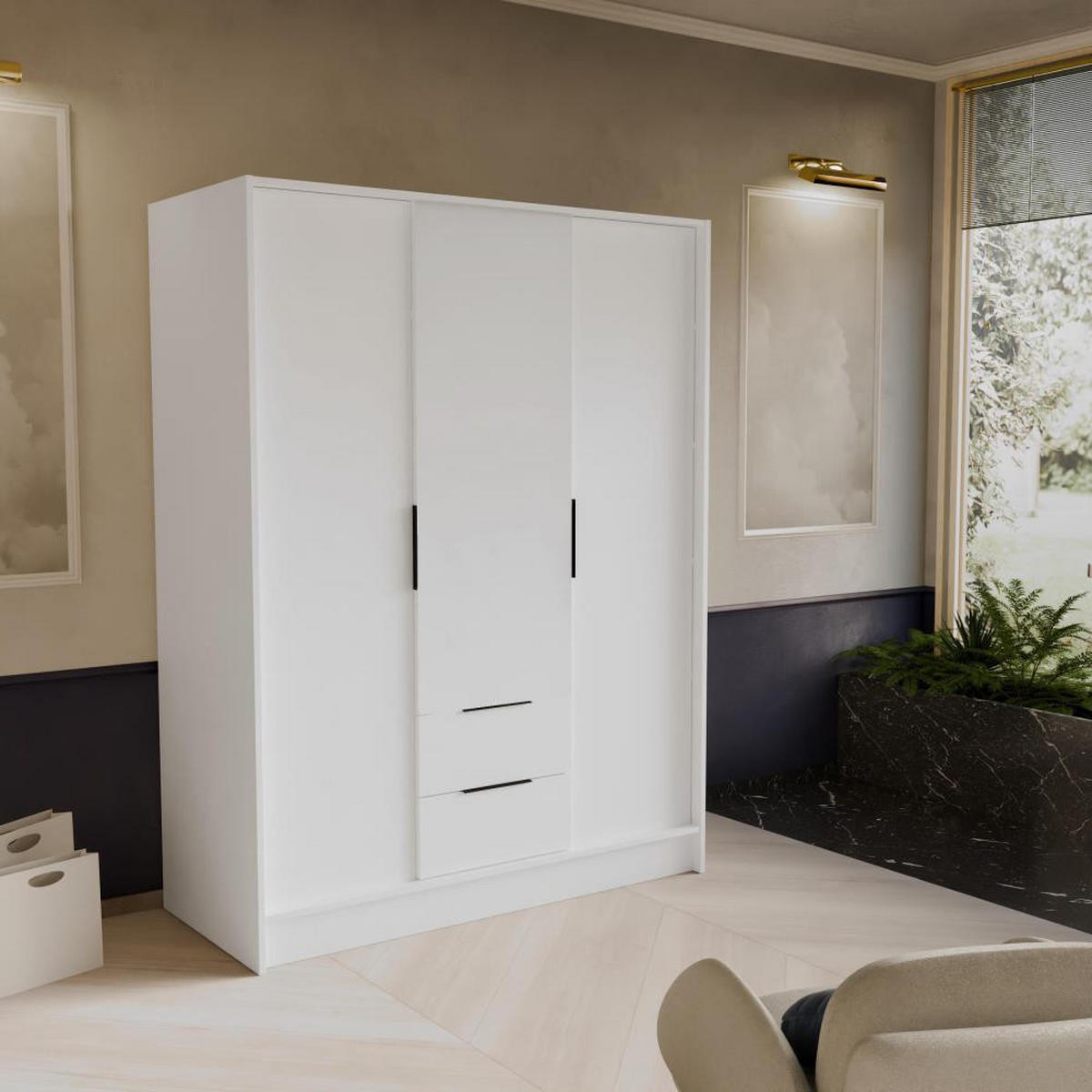 DREHTÜRENSCHRANK Niko 150/51/200 cm weiß - Schwarz/Weiß, Holzwerkstoff (150/200/51cm) - Beautysofa