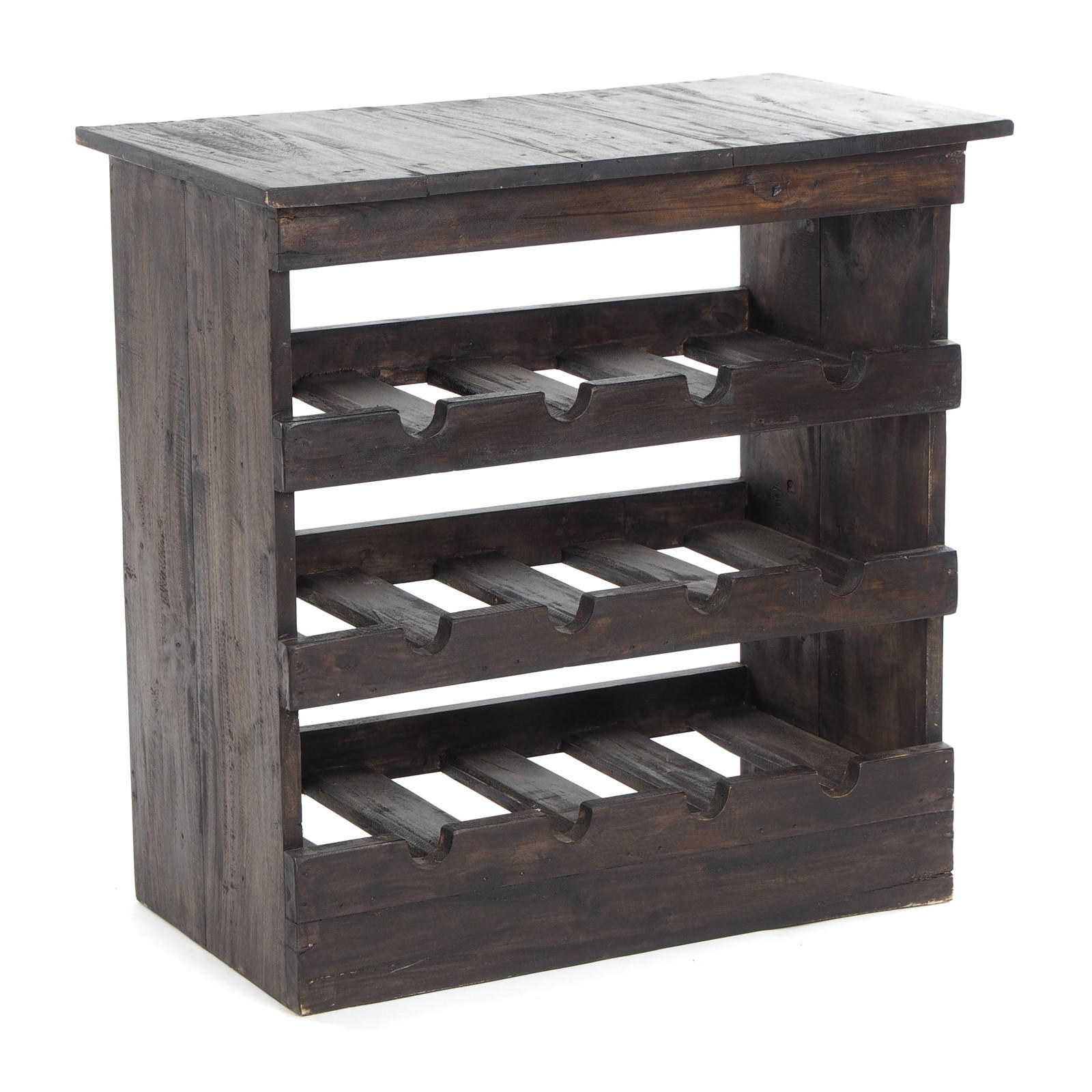FLASCHENREGAL RUSTIQUE Recyclingholz massiv, für 12 Flaschen, mit Ablagefläche 03 dunkelbraun - Dunkelbraun, Holz (70/70/38cm) - DESIGN DELIGHTS