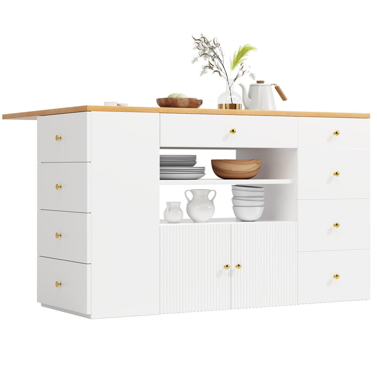 KUCHYŇSKÝ ostrůvek z MDF, 140/40/89 cm, bílý se stoličkou a úložným prostorem - bílá, kompozitní dřevo (140/89/70cm) - Modenvie