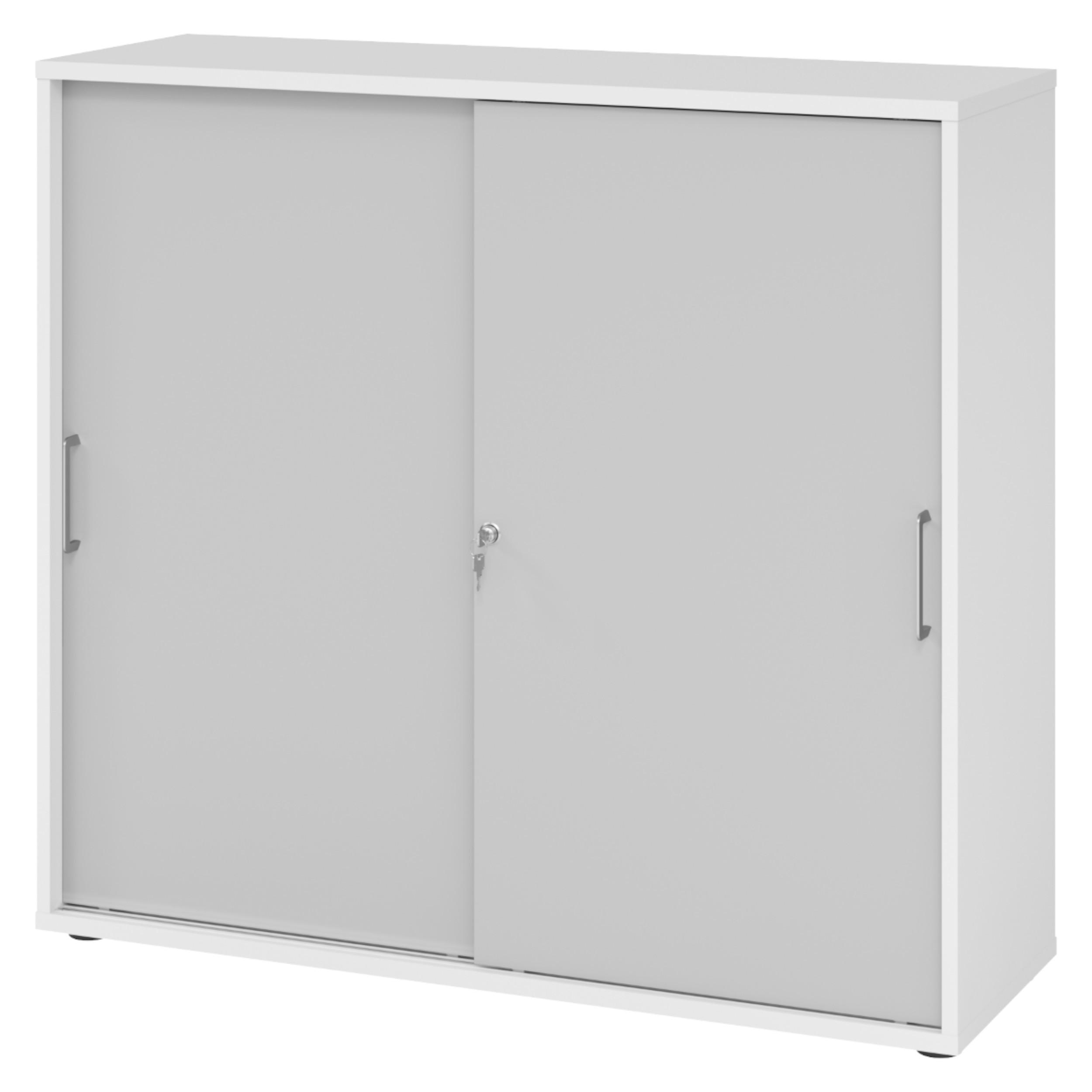 SCHIEBETÜRENSCHRANK - 3 Ordnerhöhen 40/120/110 cm in Weiß/Grau Bügelgriff (Metall) - Weiß/Grau, Holzwerkstoff (120/110/40cm) - bümö