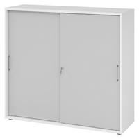 SCHIEBETÜRENSCHRANK - 3 Ordnerhöhen 40/120/110 cm in Weiß/Grau Bügelgriff (Metall) - Weiß/Grau, Holzwerkstoff (120/110/40cm) - bümö