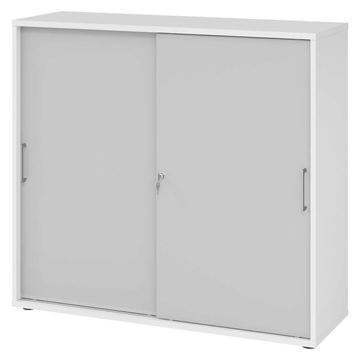SCHIEBETÜRENSCHRANK - 3 Ordnerhöhen 40/120/110 cm in Weiß/Grau Bügelgriff (Metall) - Weiß/Grau, Holzwerkstoff (120/110/40cm) - bümö