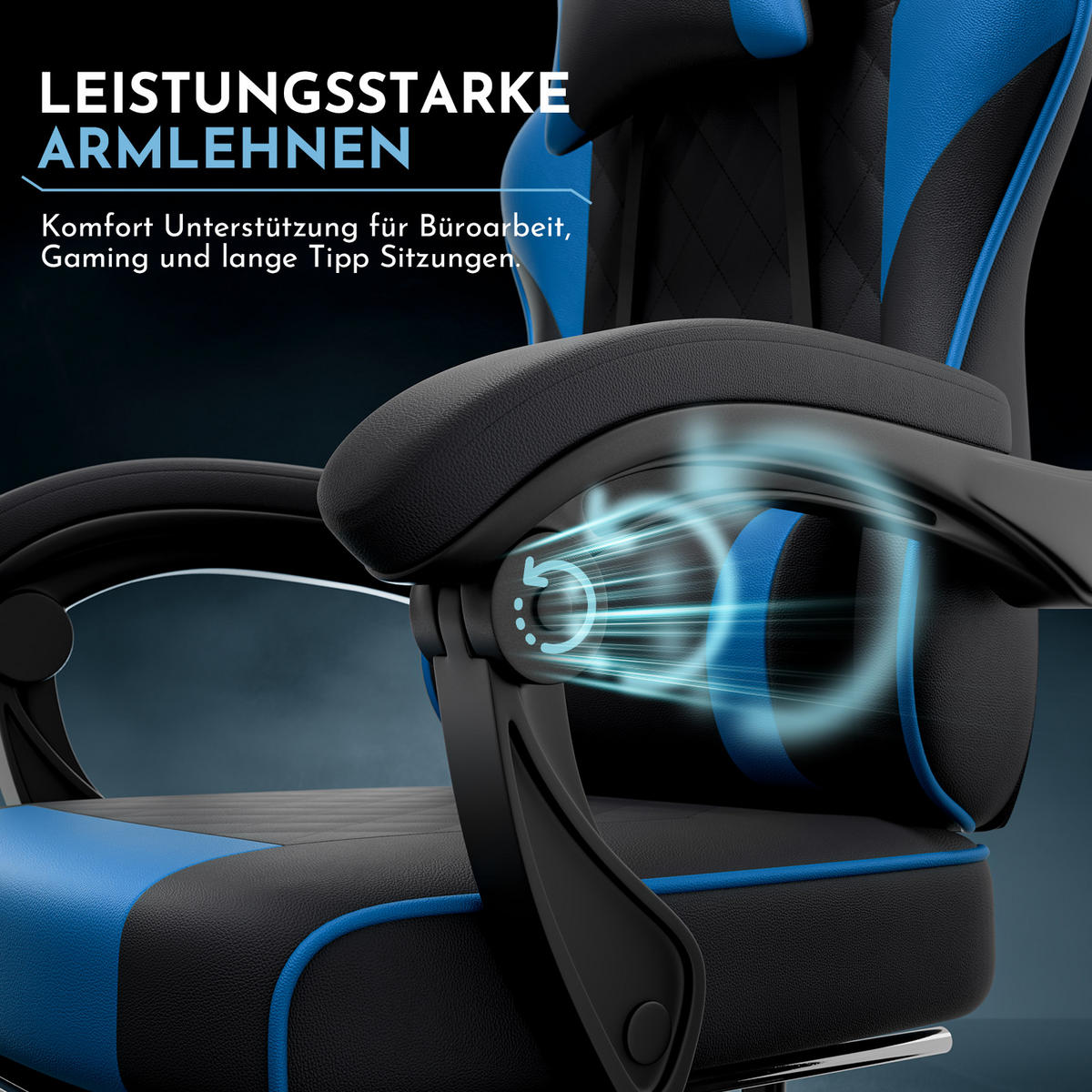 GAMINGSTUHL DE-40998 mit Lordosenstütze und Fußstütze Schwarz/Blau - Blau, Metall (58.5/120.5/63cm) - ComfortXL