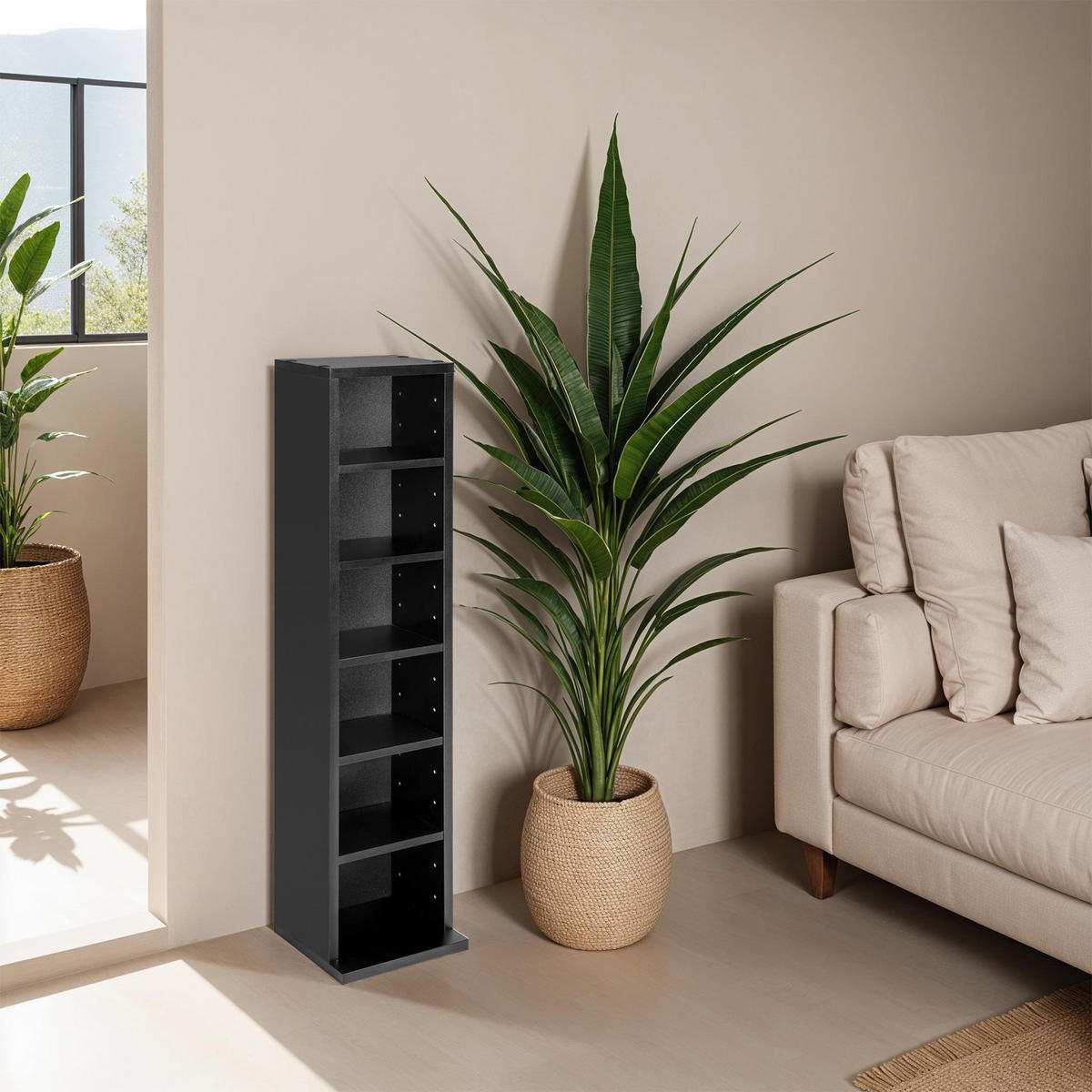 CD/DVD Regal Juliane,90 x 21 x 20 cm,schwarz - Schwarz, Holz (21/90/20cm) - tectake