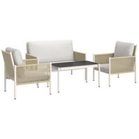 GARTENMÖBEL LOUNGE-SET DE-06736 4-teilig, mit Glastisch Braun/Grau - Hellgrau, Kunststoff/Metall - ComfortXL