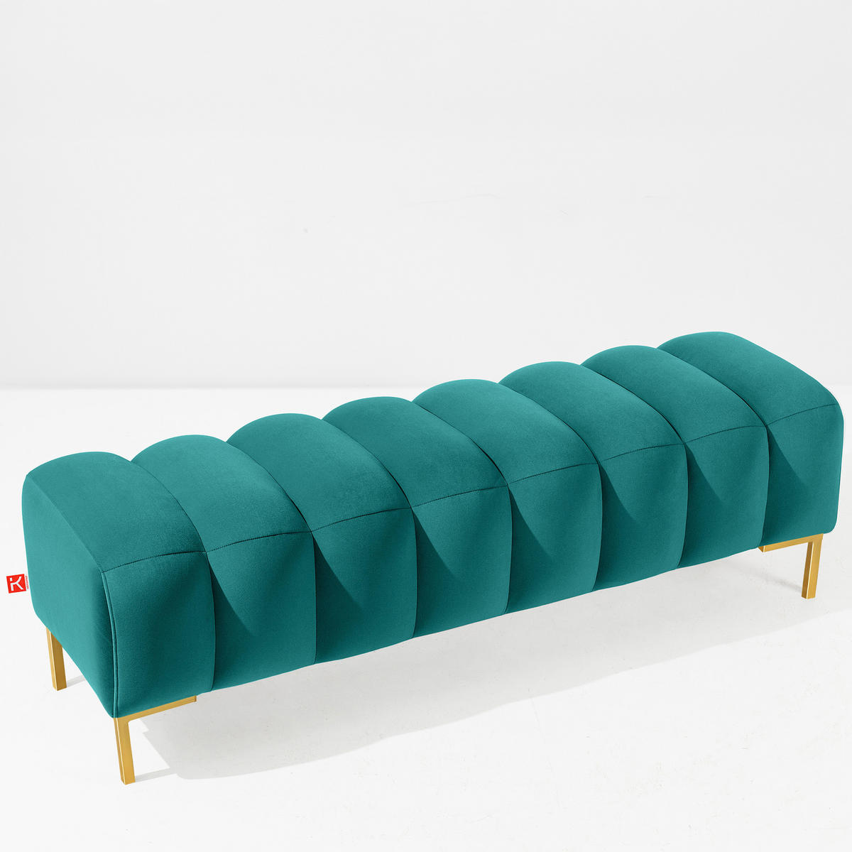 POLSTERBANK Bettbank PECCO, Metallbeinen - Blau/Goldfarben, Holz/Textil (160/50/50cm) - KONSIMO®