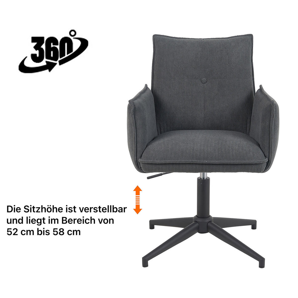 BÜROSTUHL Mika-Till - Anthrazit/Schwarz, Textil/Metall (60/85/63cm) - DUBI Möbel