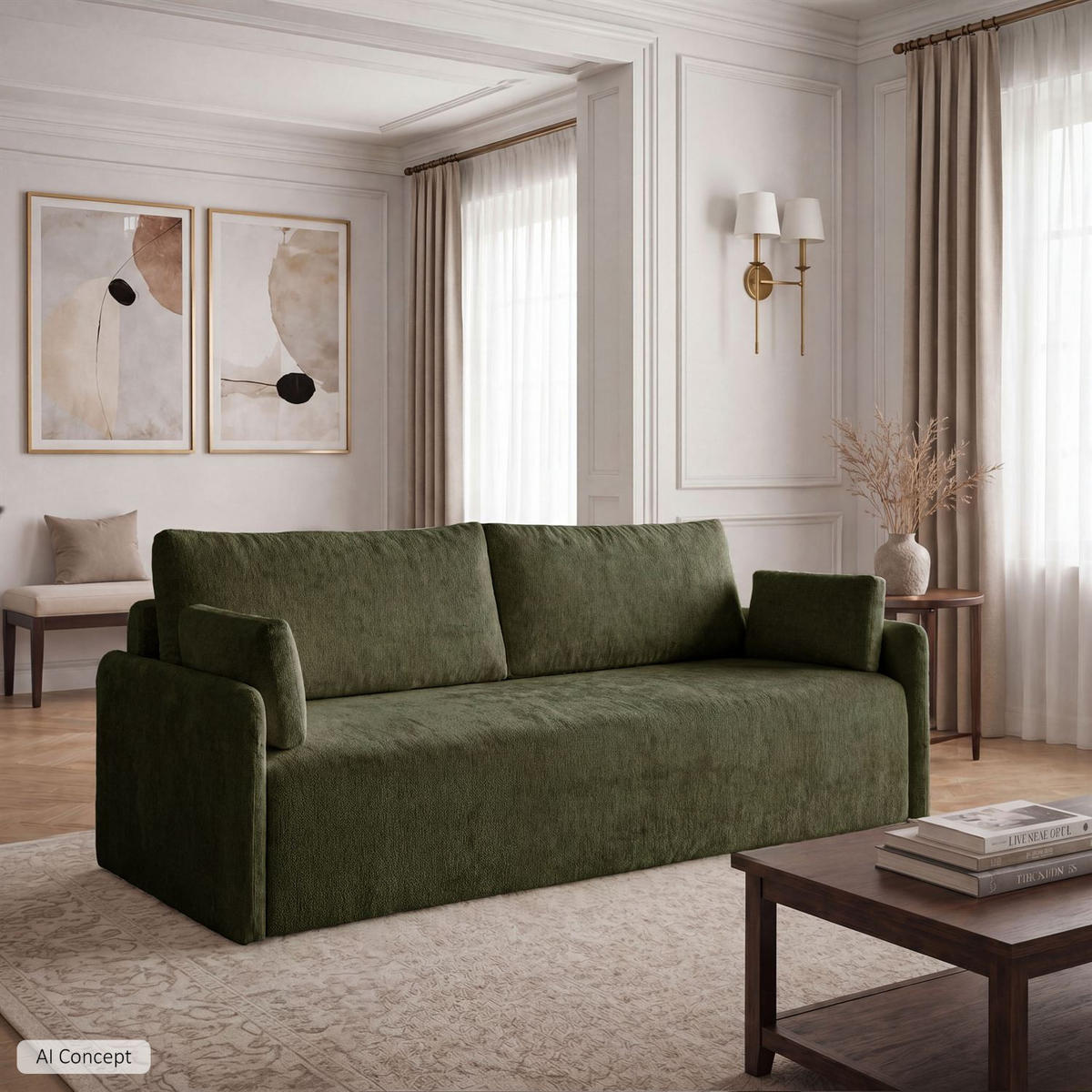 SOFA NUBO mit Schlaffunktion und Bettkasten Harmony 39 - Grün, Textil (205/91/86cm) - Lookway